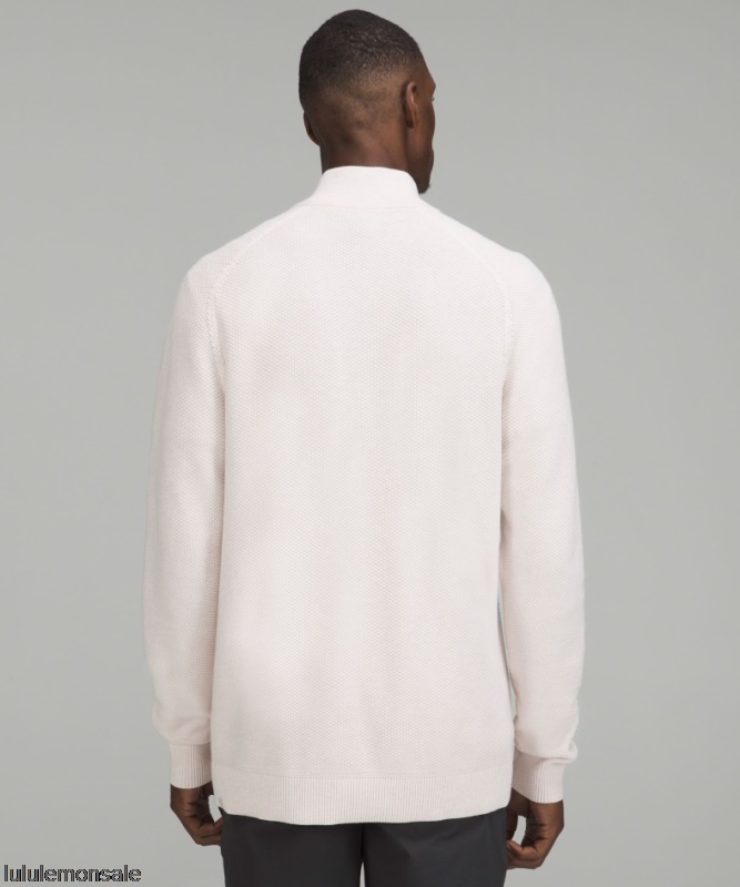 Lululemon Deutschland DELULU937 | Lululemon Deutschland Melierter Naturelfenbeinfarbener Strukturierter Strickpullover Mit Halbem Reißverschluss